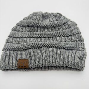 CC Brand  Lite Heather Gray Knit Beanie Chunky Ribbed Acrylic Slouch Hat